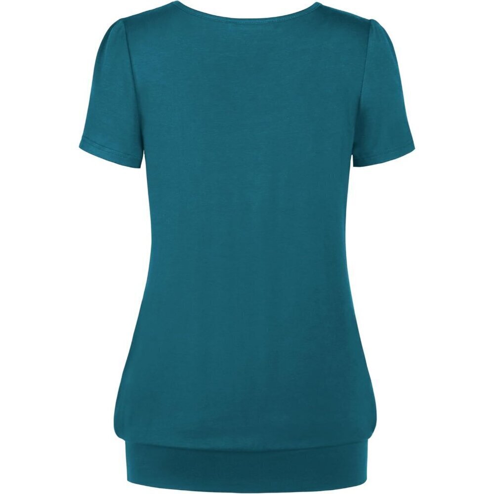 Women's Casual Short Sleeve Tee Top Rayon Spandex Small Scoop Neck Pleated - Picture 2 of 3